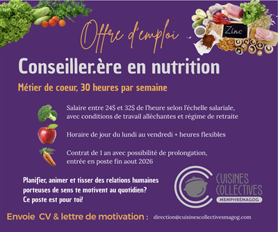 Offre d'emploi - Conseiller.ère en nutrition